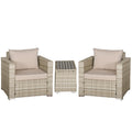 3 Piece Patio Furniture Set, PE Rattan Small Wicker Balcony Furniture, Table & Chairs with Cushions Composite Table, Conversation Set for Apartment, Gray