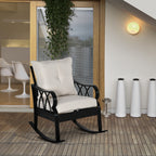 Outdoor Wicker Rocking Chair with Padded Cushions, Aluminum Furniture Rattan Porch Rocker Chair w/ Armrest for Garden, Patio, and Backyard, Khaki