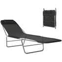 Folding Chaise Lounge Pool Chairs, Outdoor Sun Tanning Chairs with Pillow, Reclining Back, Steel Frame & Breathable Mesh for Beach, Yard, Patio, Black