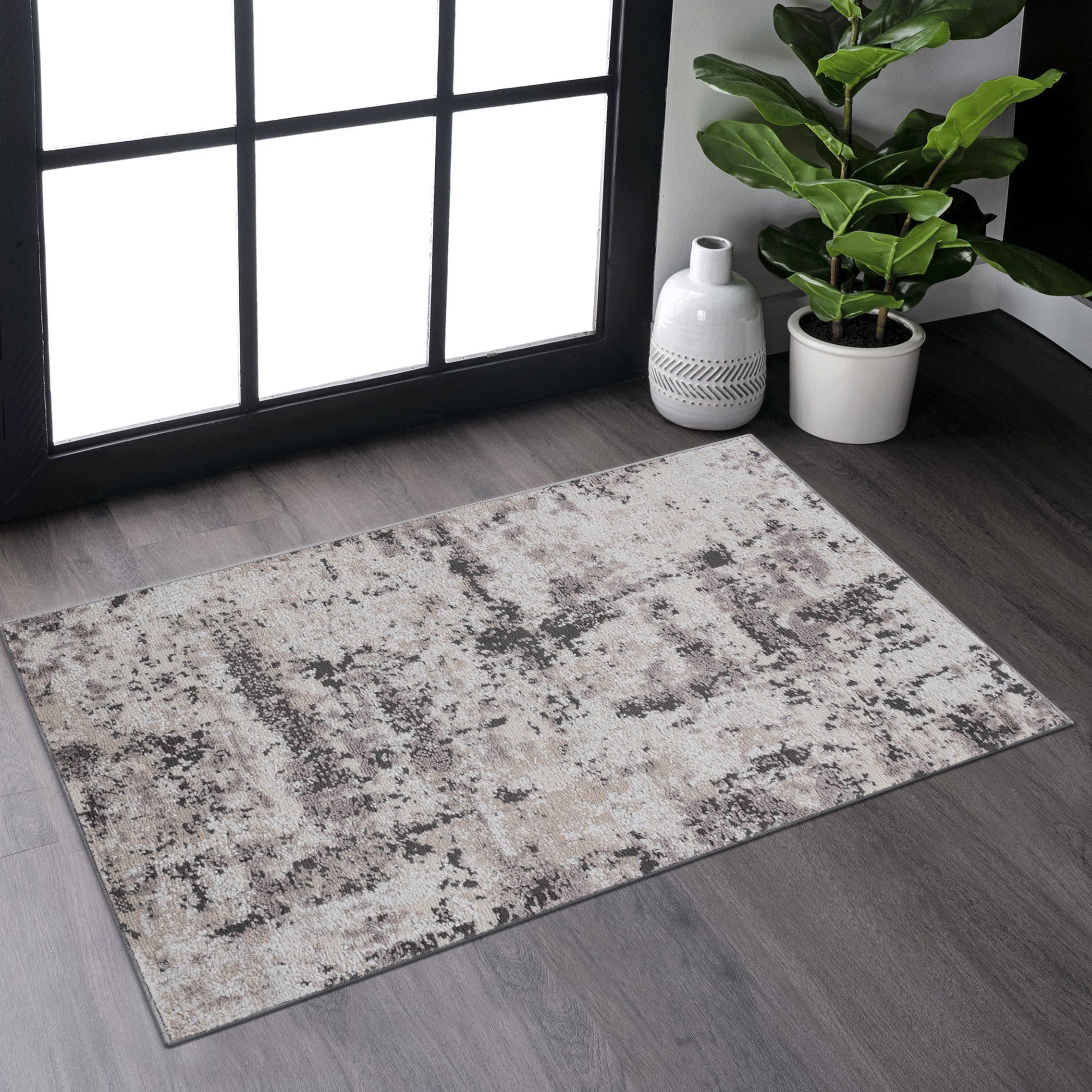 Naar 2x3 Stain-Resistant Area Rug with Cotton Backing, Medium Pile Height, Kid and Pet-Friendly Carpet, 36" L x 24" W x 0.3" H, Cream+Brown