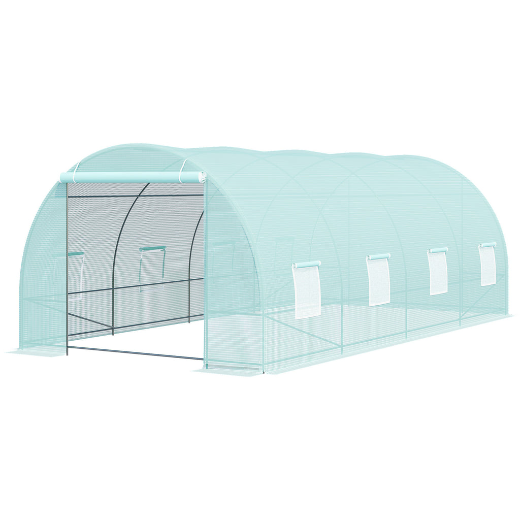 20' x 10' x 7' Walk-In Tunnel Greenhouse with Zippered Door & 8 Mesh Windows, Large Garden Green House Kit, Galvanized Steel Frame, Green