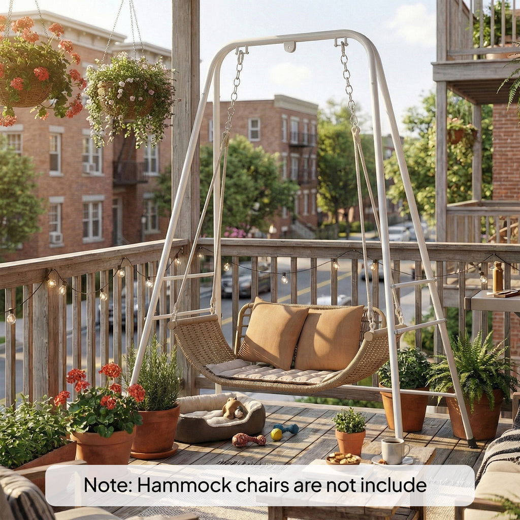 Hammock Chair Stand Indoor and Outdoor Use with Anti-Slip Foot Pads, 2 Carabiners, White