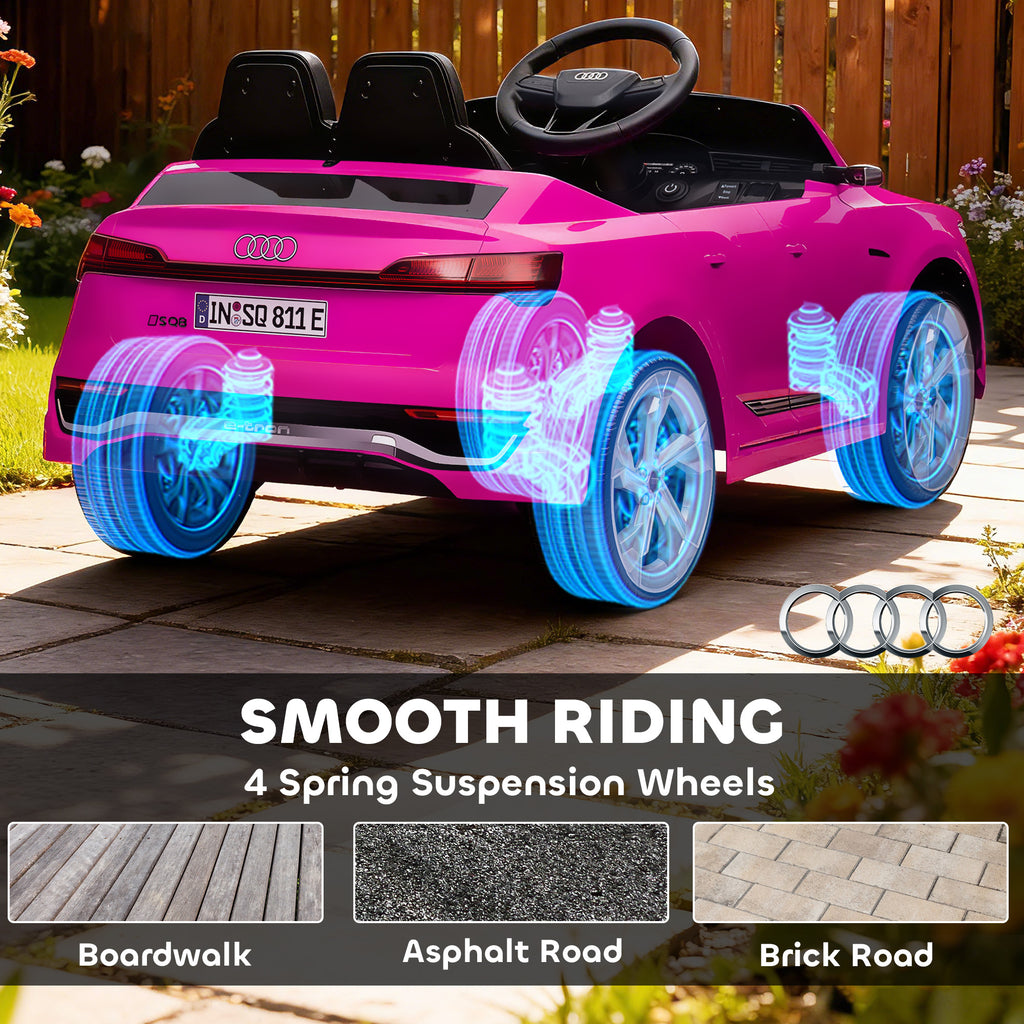 Q8 e-tron Sportback Licensed 12V Battery Powered Kids Electric Car w/ Spring Suspension, Soft Start, Pink