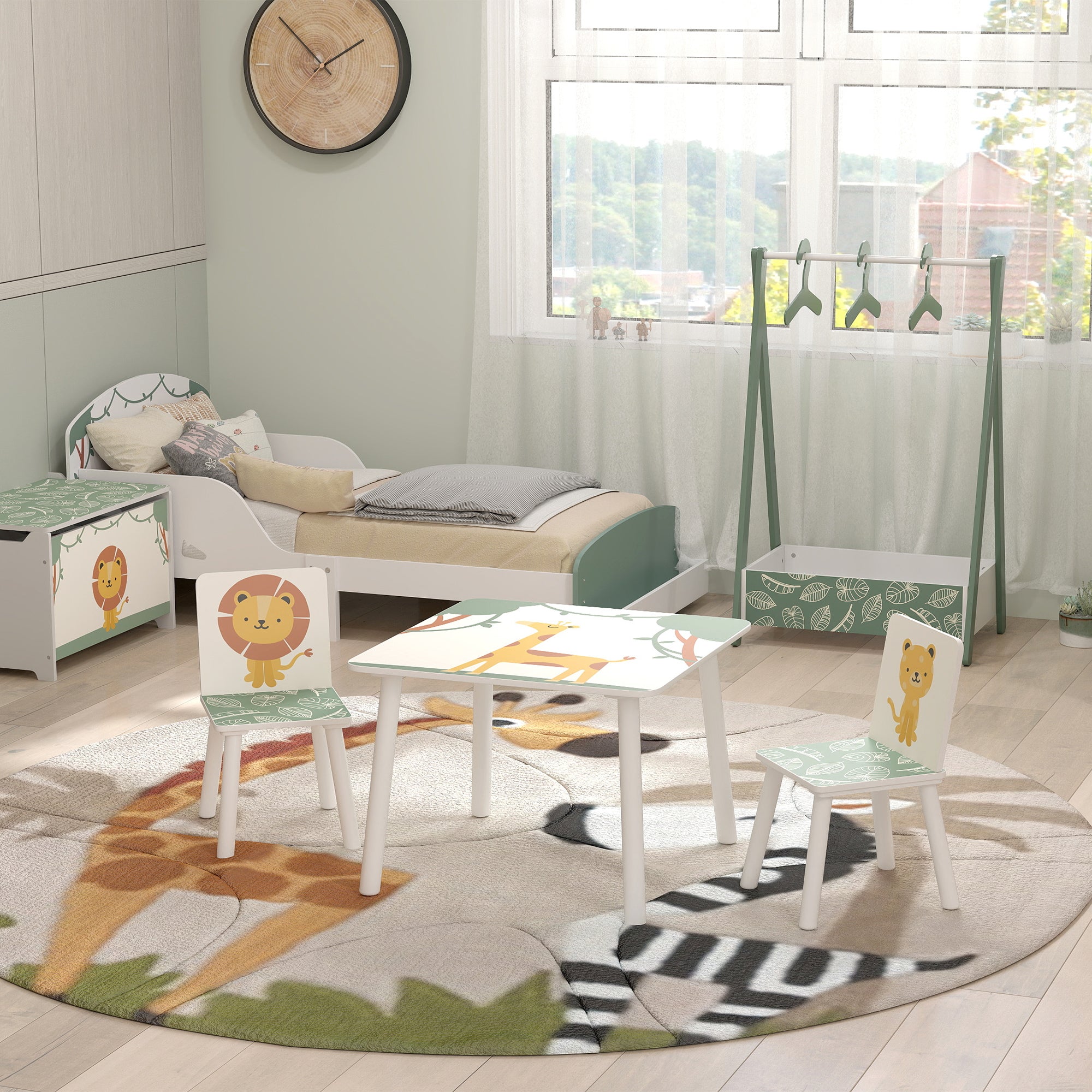3-Piece Kids Toddler Table and Chair Set Furniture for Boys and Girls Aged 3-8, Bedroom, Nursery, Playroom, Green