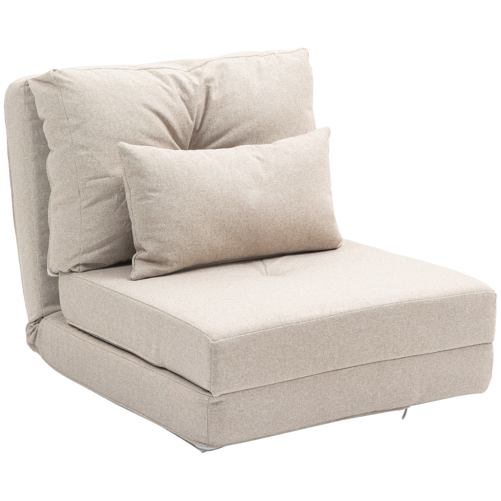 Floor Chair, Convertible Floor Sofa Bed, Folding Upholstered Couch Bed with Adjustable Backrest, Beige
