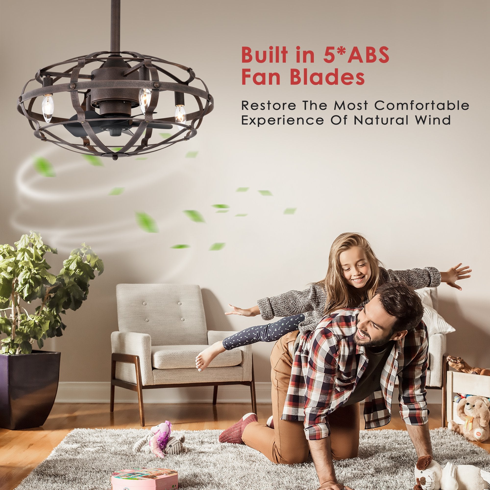 Modern Enclosed Ceiling Fan with Remote Control, Bladeless Design, 3 Speeds, Reversible Direction, and Timer, Includes 2 Down Rods and Lamp Shade, Matte Black