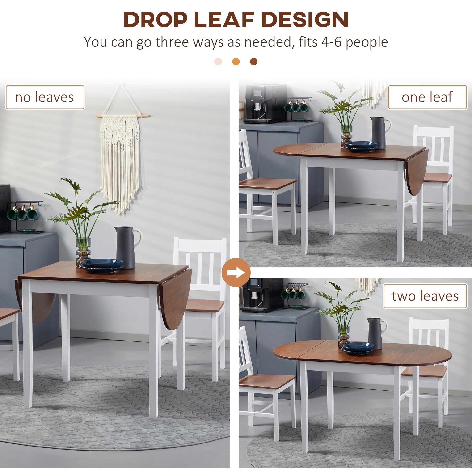 55" Wood Kitchen Table, Drop Leaf Tables for Small Spaces, Brown