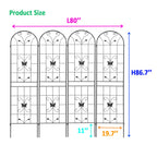 4 Pack Metal Garden Trellis with Butterfly Decoration and Powder Coated Iron, Extendable Design Rustproof Climbing Plant Support, Black