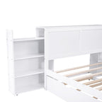 Full Size Storage Platform Bed with Pull Out Shelves, Twin Size Trundle, Solid Wood and MDF, 98" L x 89" W x 39.5" H, White