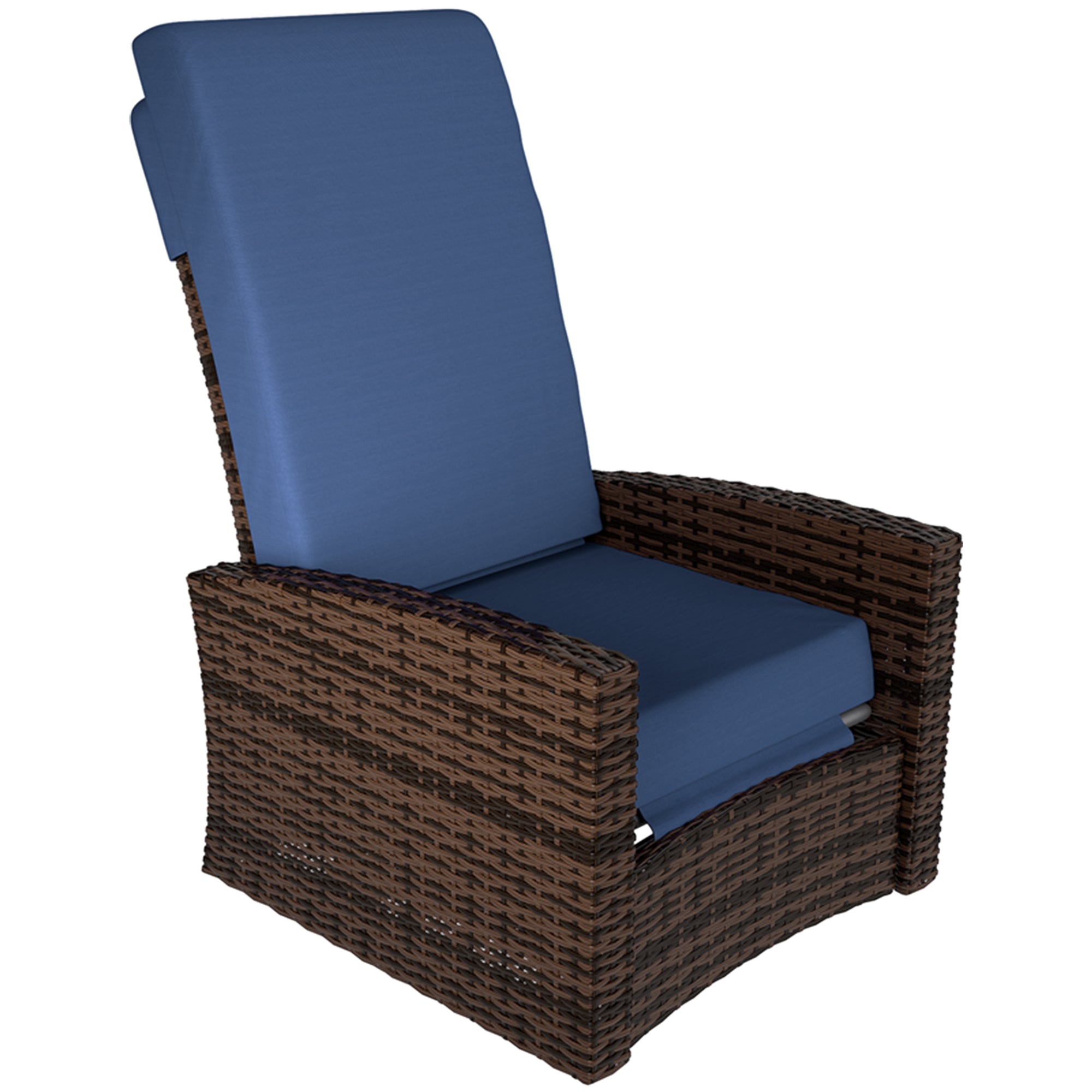 Outdoor Wicker Swivel Recliner Chair, Lifting Footrest, 360° Rotating Basic, Water-resistant Cushions, Dark Blue