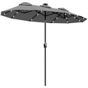 Double-sided Patio Umbrella, 9.7' Outdoor Umbrella with Tilt and Crank, LED Solar Light and 12 Ribs, Gray