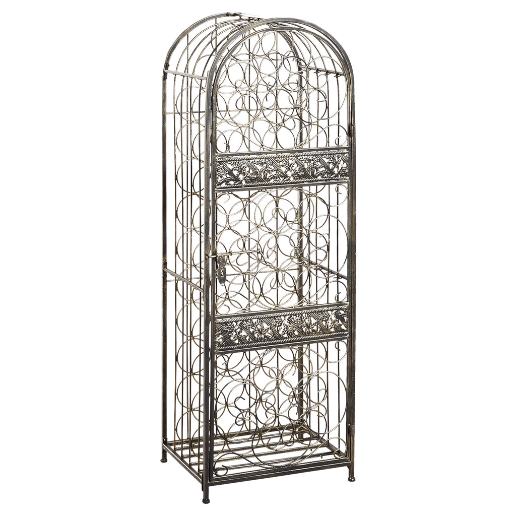 45 Bottle Wrought Iron Wine Rack Jail with Lock - Antique Bronze