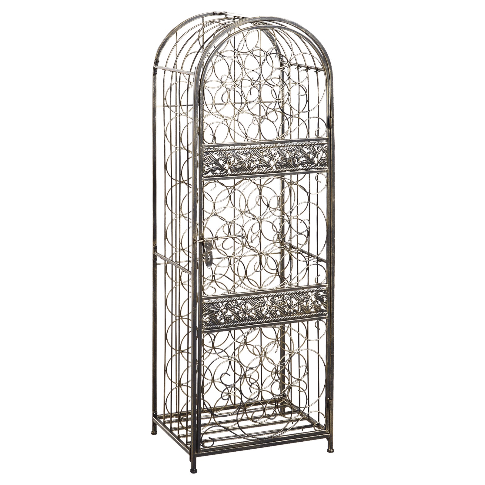 45 Bottle Wrought Iron Wine Rack Jail with Lock - Antique Bronze