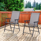 Set of 2 Outdoor Folding Chairs, Stackable Patio Dining Chairs with Armrests, Metal Frame, Gray