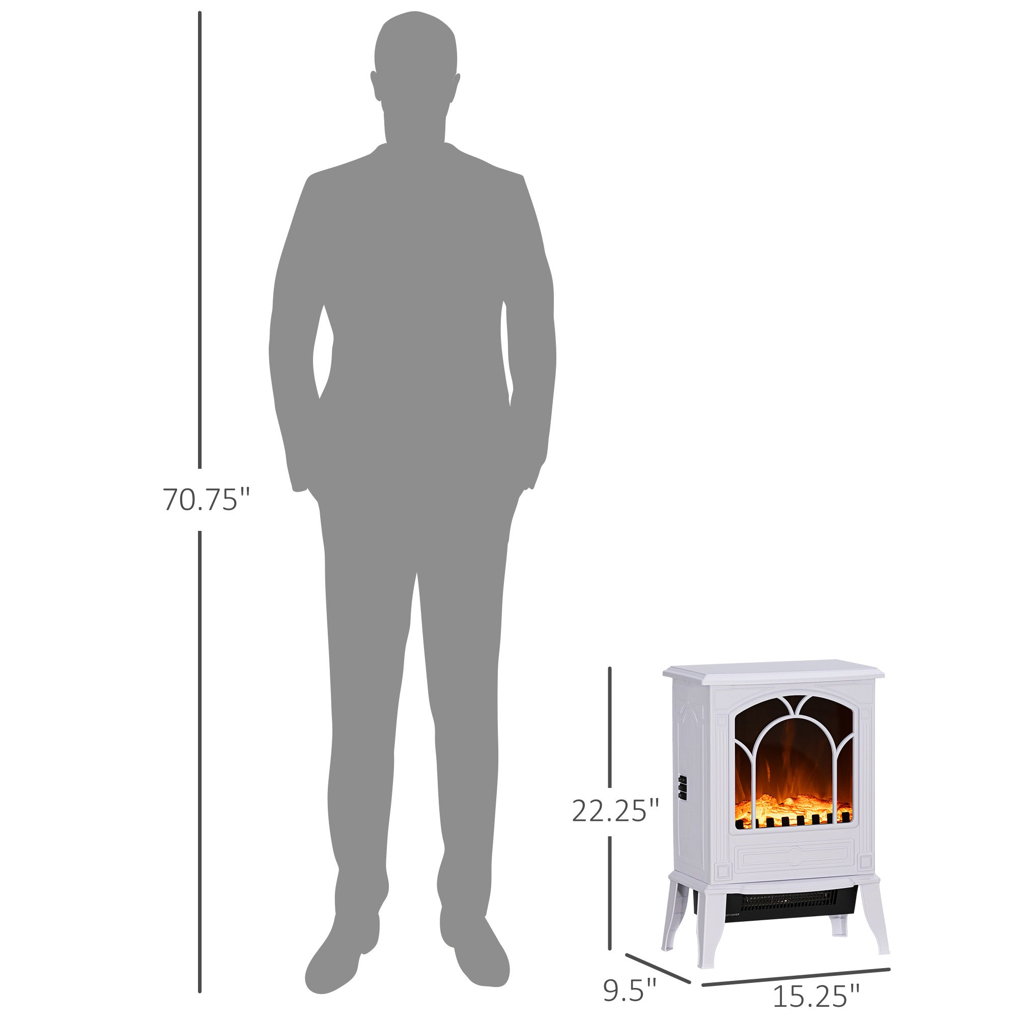 Electric Fireplace Heater, Freestanding Fireplace Stove with Realistic Flame Effect Overheat Protection 725W/1450W White