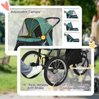 3 Wheels Pet Stroller for Small Dogs and Medium Dogs with Adjustable Canopy, Safety Tether, Storage Basket, Dark Green