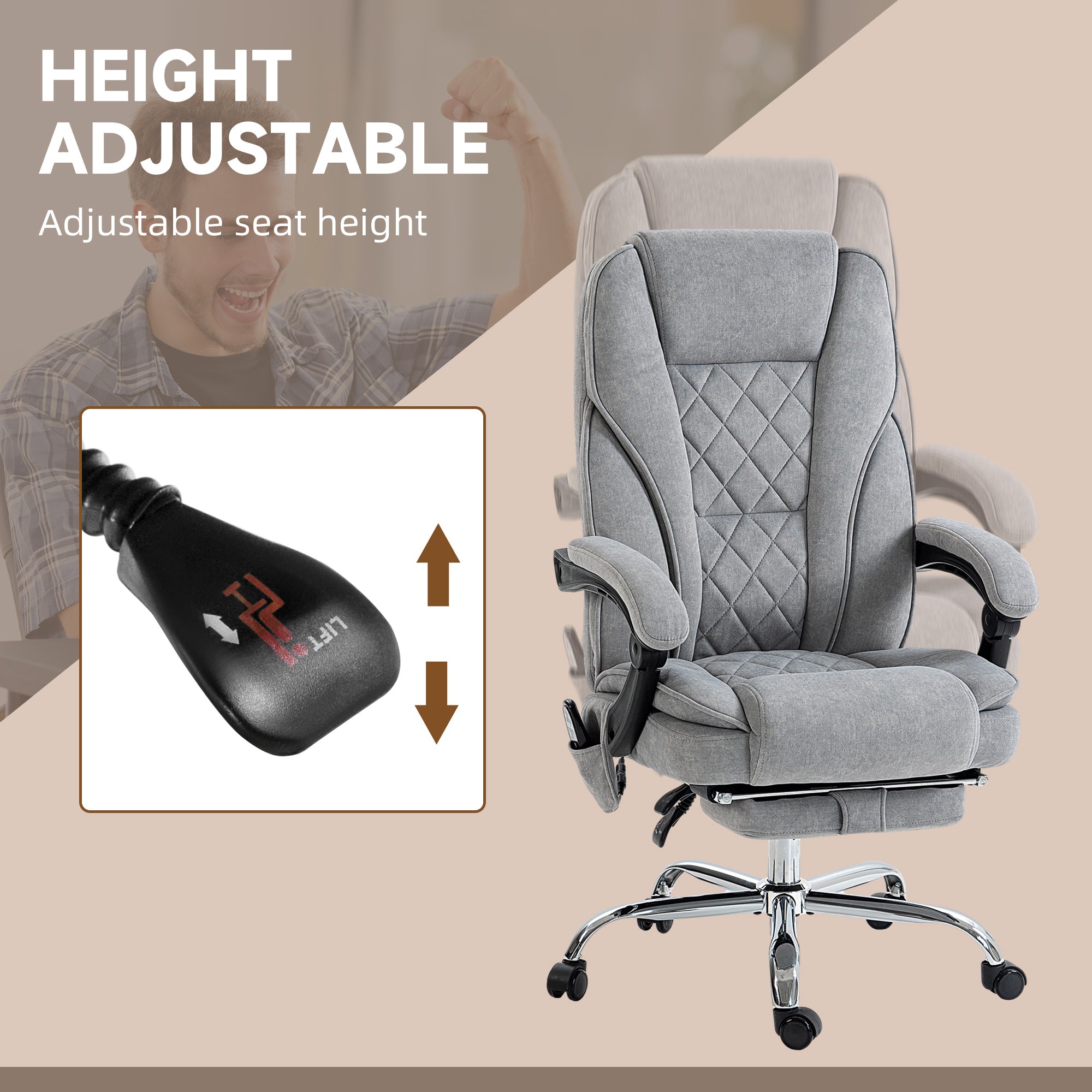 Massage Office Chair, Heated Reclining Computer Chair with Adjustable Height and Footrest
