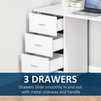 47" Modern Home Office Computer Desk Bookcase Combo Writing Table Workstation with 3 Drawer and Storage Shelf - White