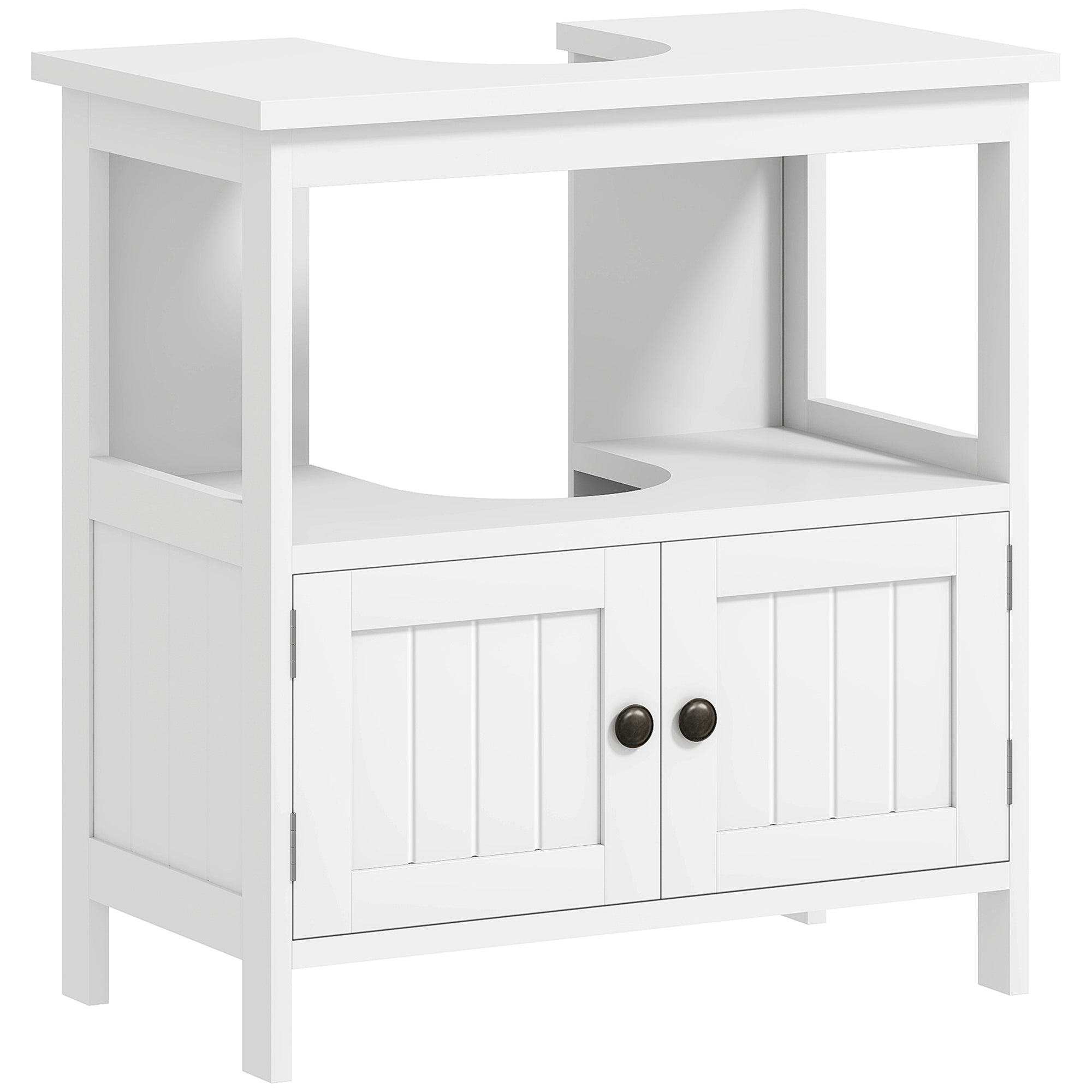 Pedestal Sink Storage Cabinet, Bathroom Under Sink Cabinet with 2 Doors and Open Shelf, Bathroom Vanity, White