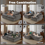 Deep Seat Sofa Double Chaise Lounge Chair with Corduroy Fabric, Compressed Sofa Sectional Loveseat for Apartments, 82.5'' L x 57'' W x 23.5'' H, Grey