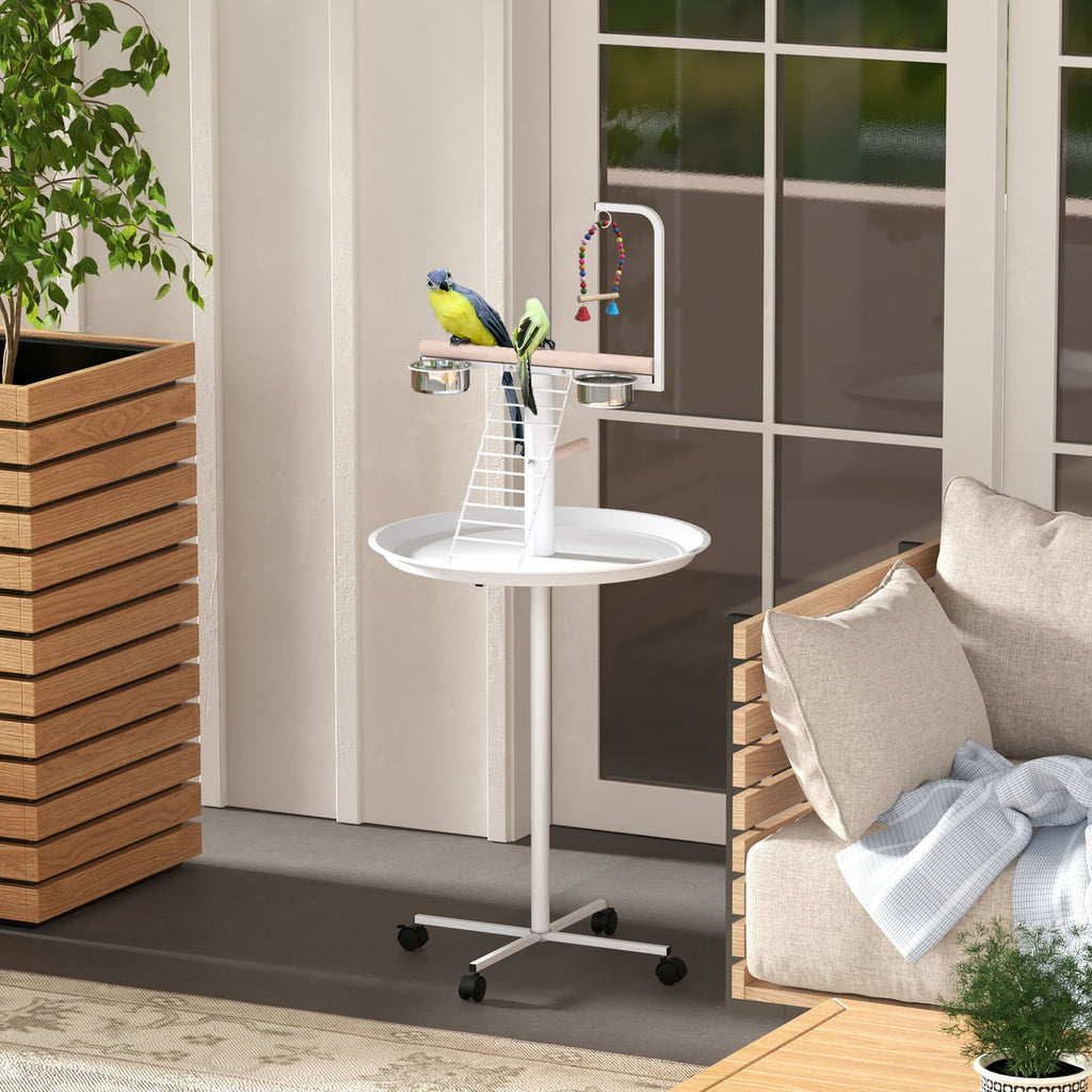 Bird Stand with Wheels, Perches, Feed Bowls, Round Tray for Parrot