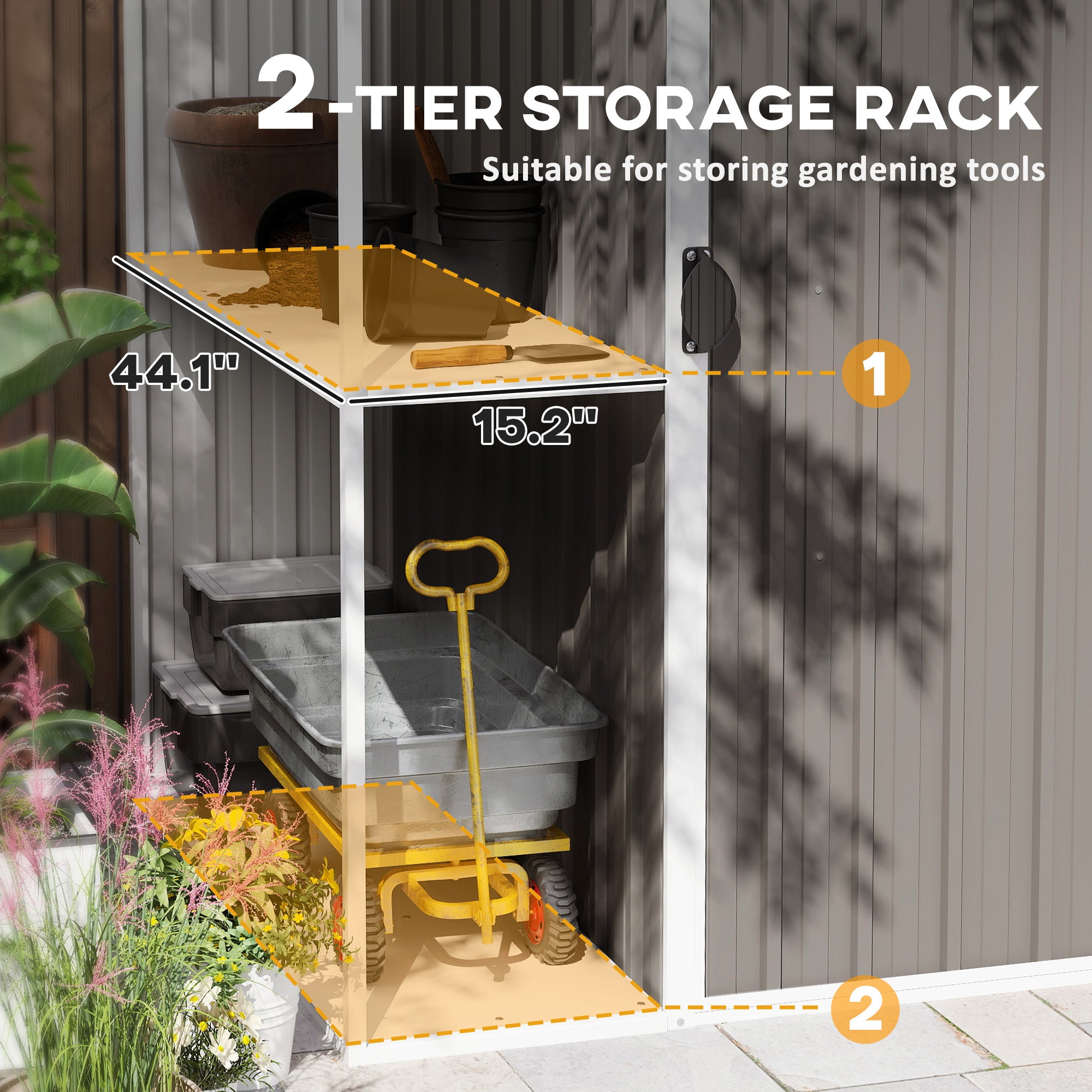 8 x 4ft Outdoor Garden Shed, Metal Shed with Air Vents and Lock for Backyard, Garden, Patio, Warm Gray
