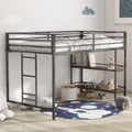 Junior Twin Loft Metal Bunk Bed Frame with Cinnamon Wood Shelf, Full-Length Guardrails, Anti-Noise Design, Easy Assembly, 76.69″ L x 40.94″ W x 49.49″ H, Black