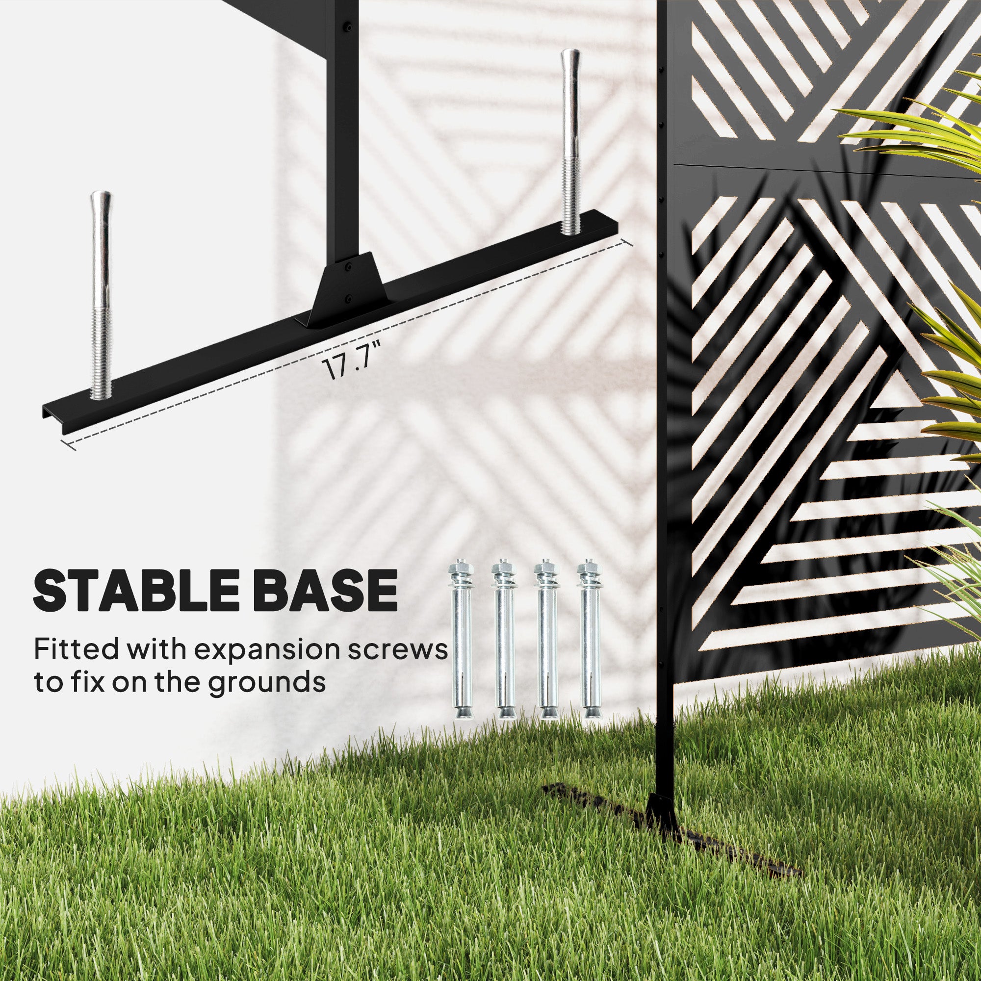 Decorative Privacy Fence Screen, Metal Outdoor Privacy Screen Climbing Plant Trellis with Stand, Rhombus Black