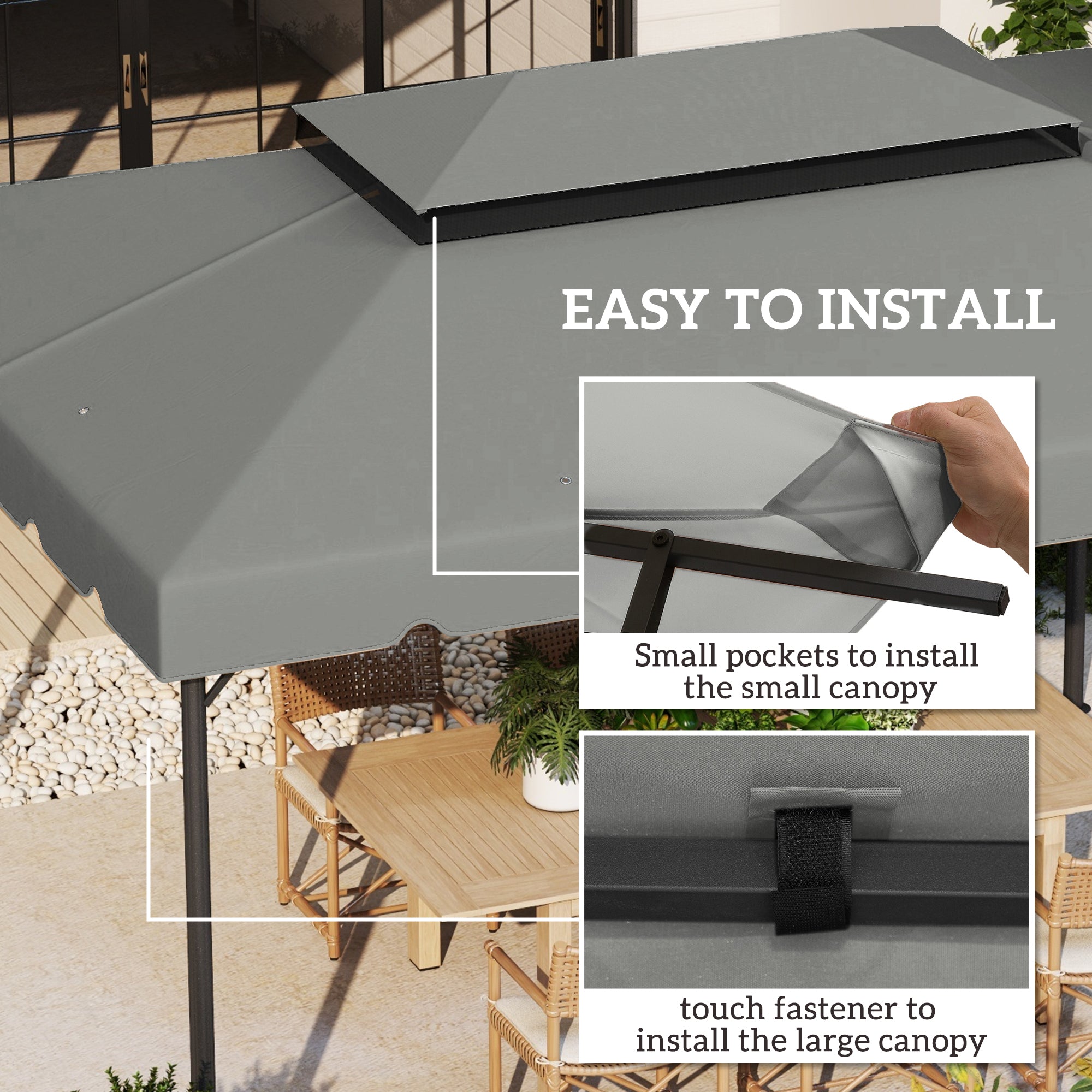 Model 84C-101 or 84C-144 13' x 10' Gazebo Replacement Canopy, Gazebo Top with Double Vented Roof (TOP ONLY), Gray
