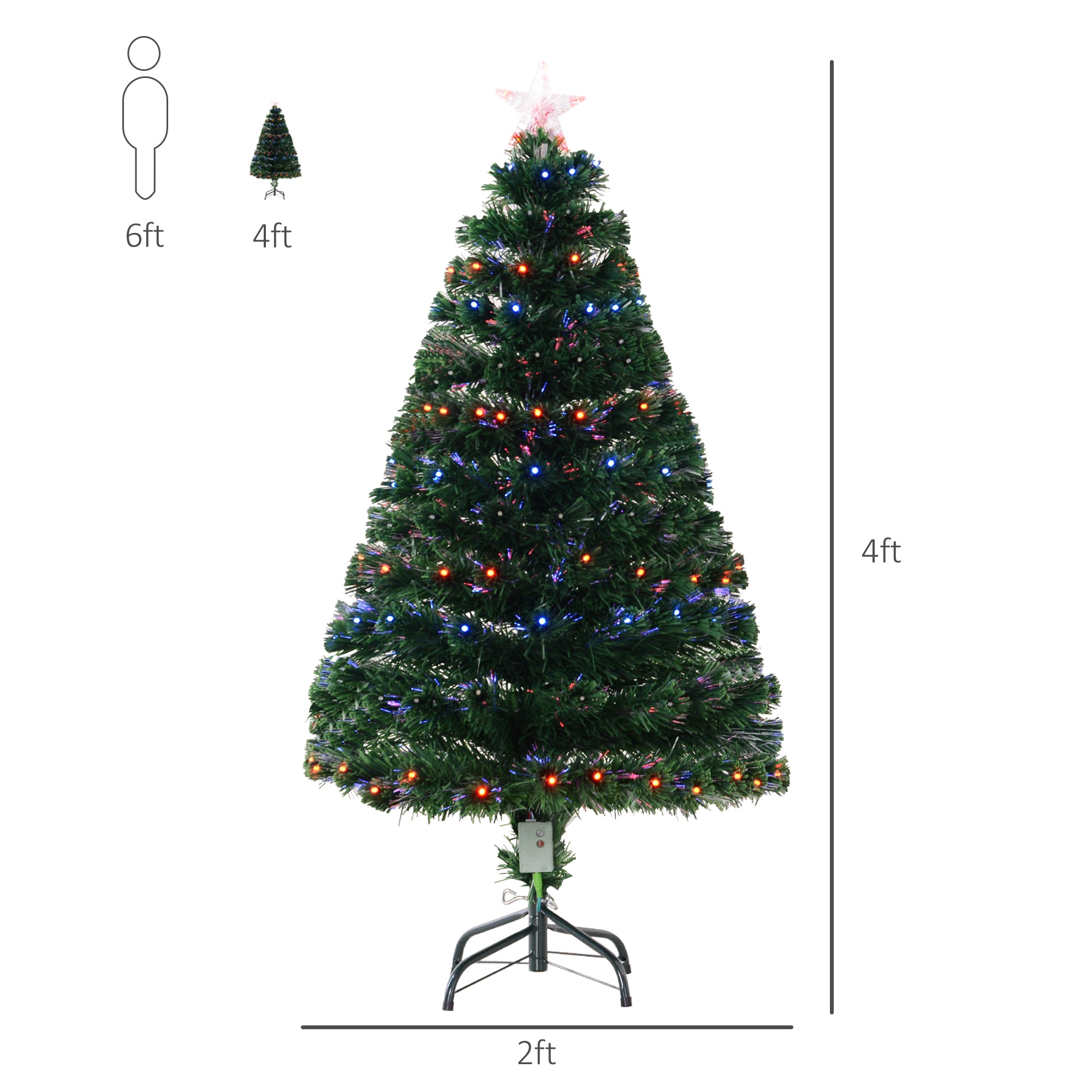 4ft Fiber Optic Artificial Fir Christmas Tree, LED Pre-Lit Holiday Decoration with 130 Lights and Branch Tips