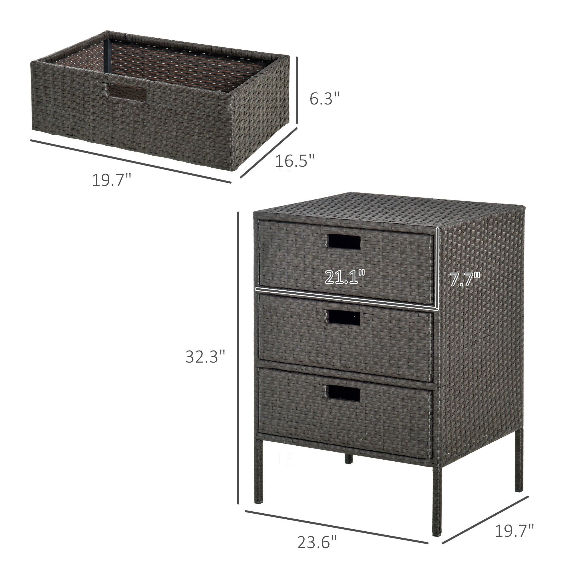 Patio PE Rattan Storage Cabinet, Wicker Pool Cabinet Organizer, Outdoor Towel Rack for Pool with 3 Drawers, Brown