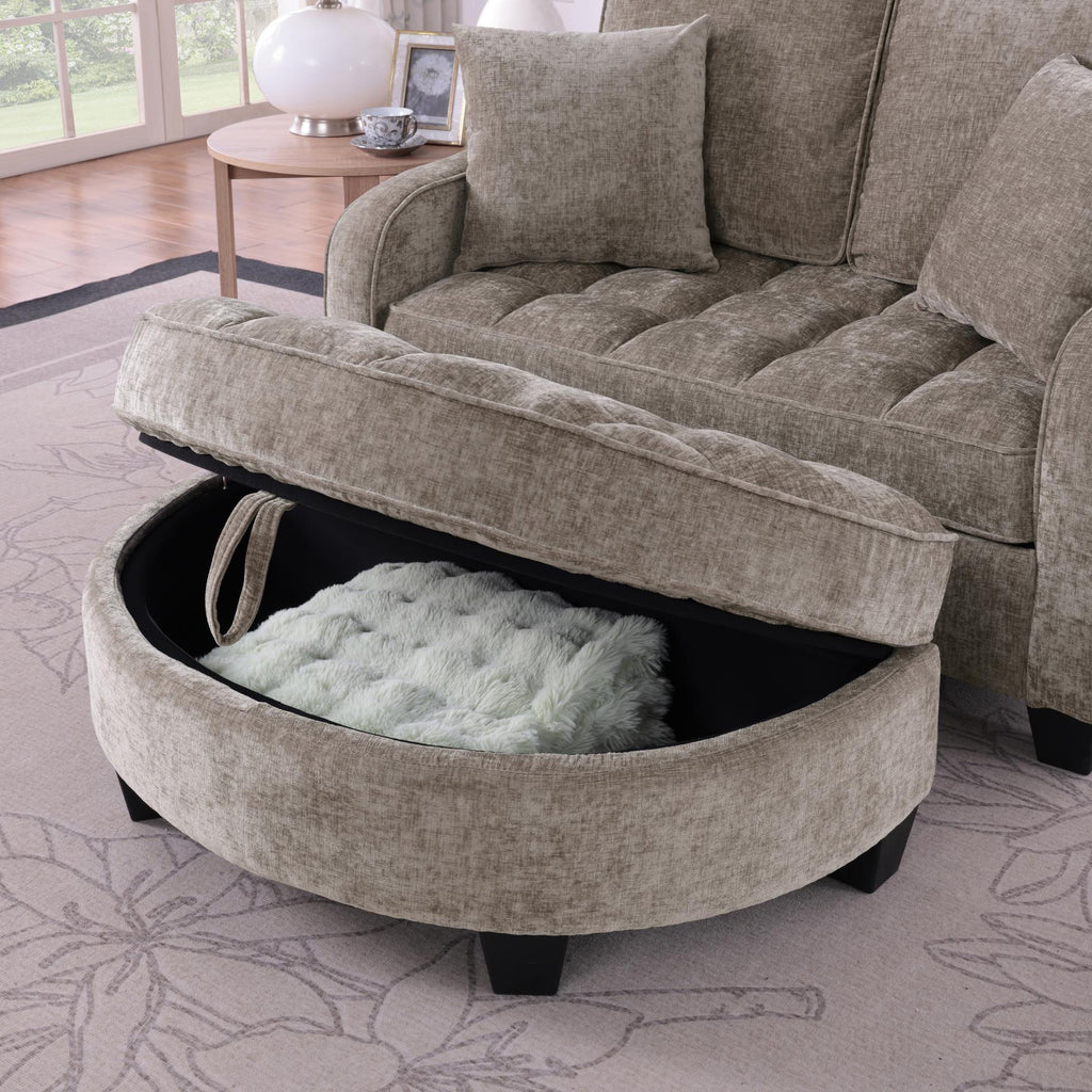 2-Seater Sofa Chaise Lounge with Irregular Curved Armrests, Ergonomic Backrest, Footrest with 2 Throw Pillows, 42.5" L x 32.5" W x 36.5" H, Brown