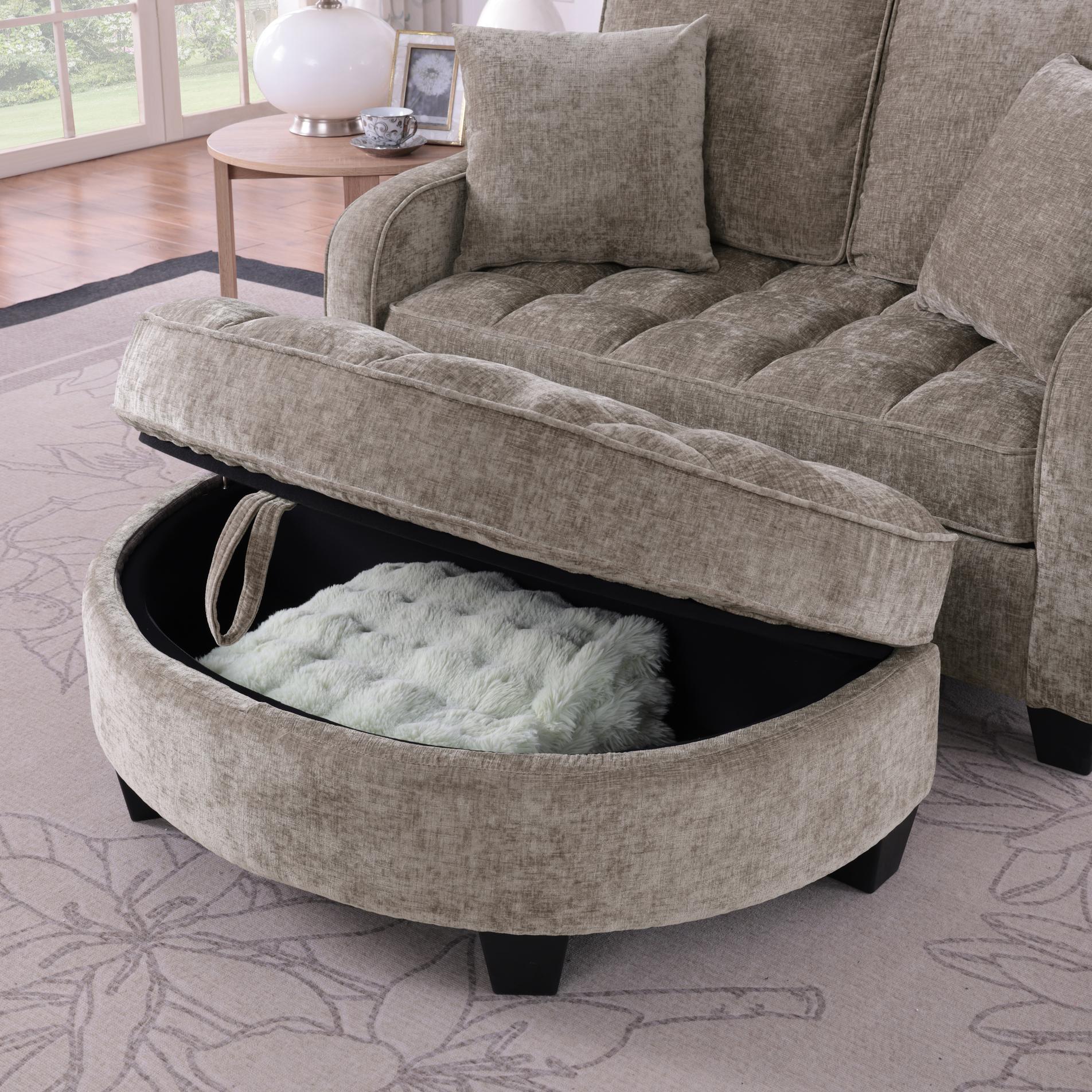 2-Seater Sofa Chaise Lounge with Irregular Curved Armrests, Ergonomic Backrest, Footrest with 2 Throw Pillows, 42.5" L x 32.5" W x 36.5" H, Brown