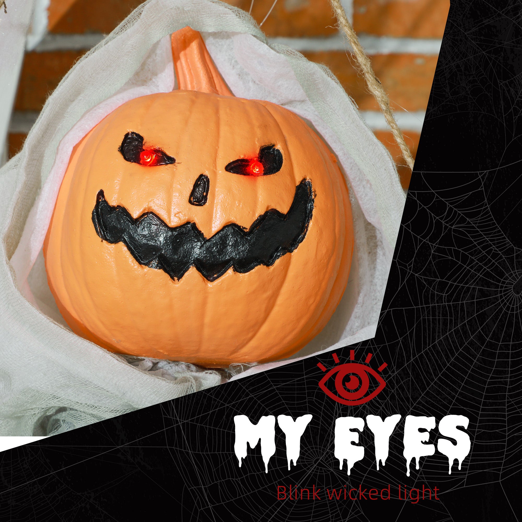 3.9' Outdoor Halloween Hanging Pumpkin Ghost w/ Light Up Eyes, Sound Activated Prop w/ Creepy Howling Sounds