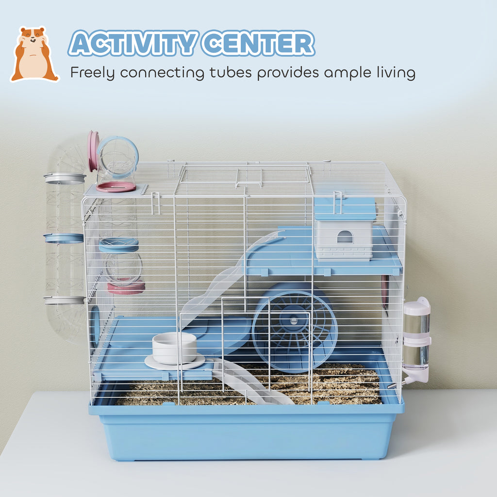 Hamster Cage, 3-Tier Small Animal Cage with Exercise Wheel, Food Bowl, Water Bottle, House, Tunnels, Ramps