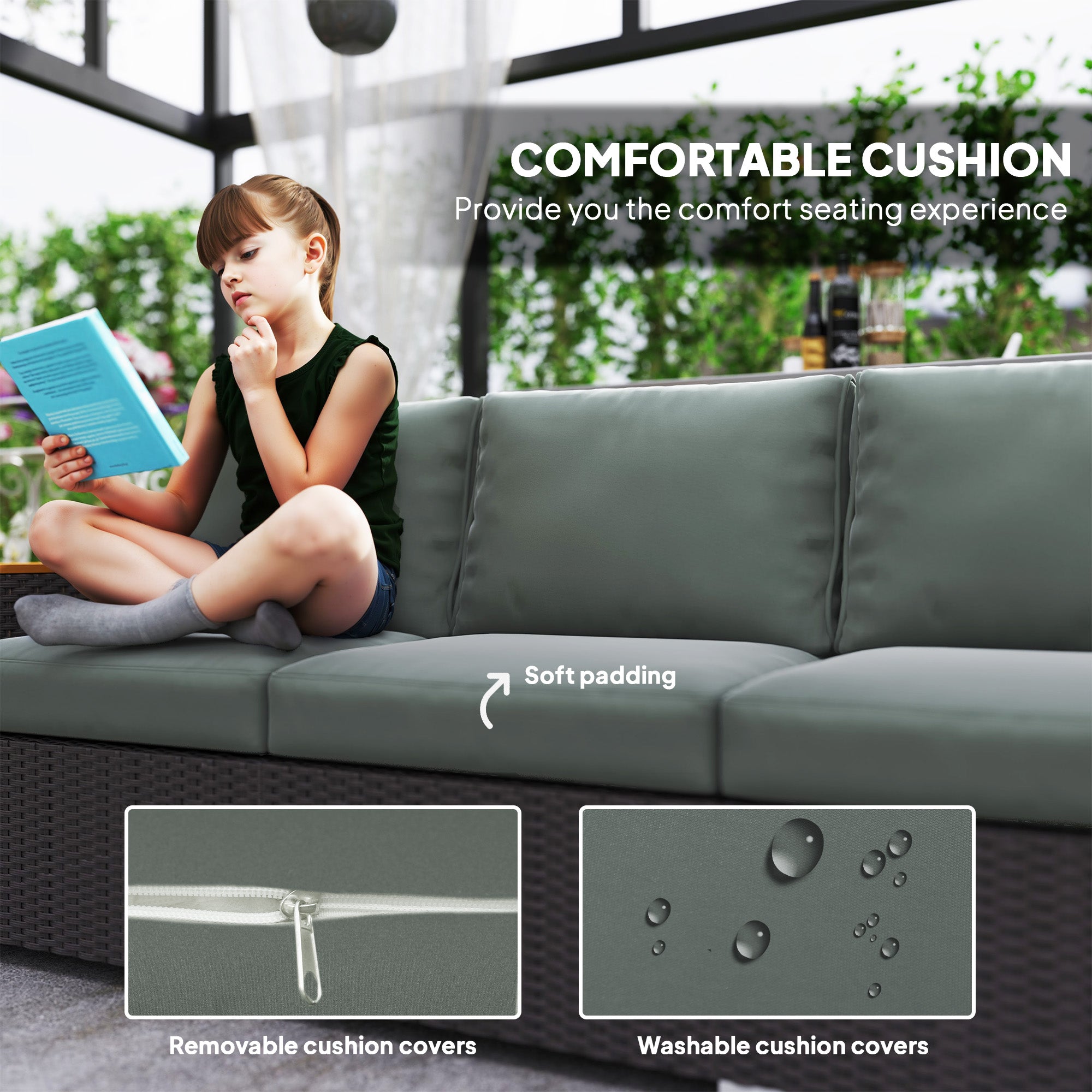 3-Seat Outdoor Patio Sofa, PE Wicker Outdoor Couch with Extra Wide Deep Seat, Wide Armrests 4" Cushions, Dark Gray