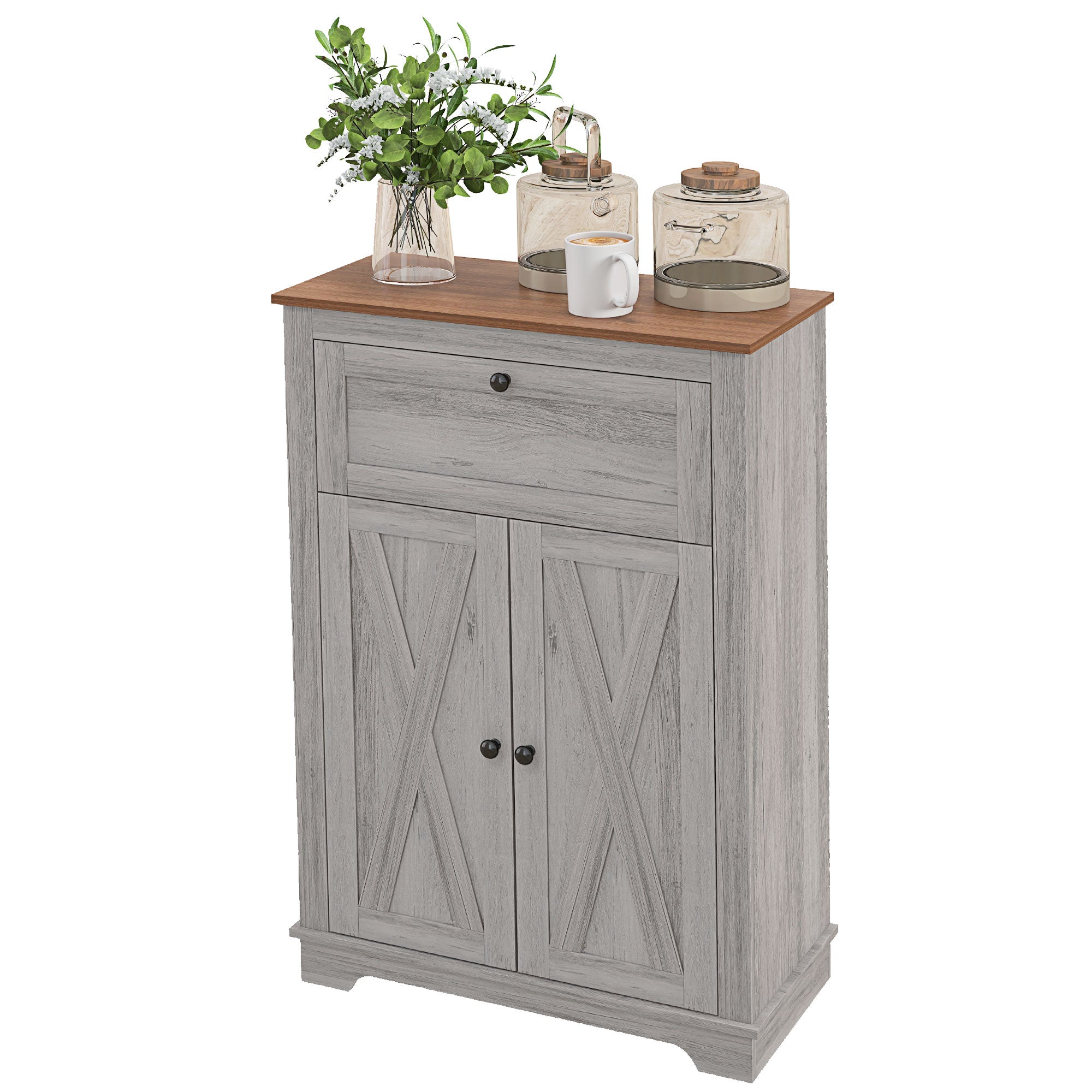 Farmhouse Sideboard Storage Cabinet with Doors and Drawer for Kitchen, Living room, 23.5"x11.75"x34.5", Light Gray