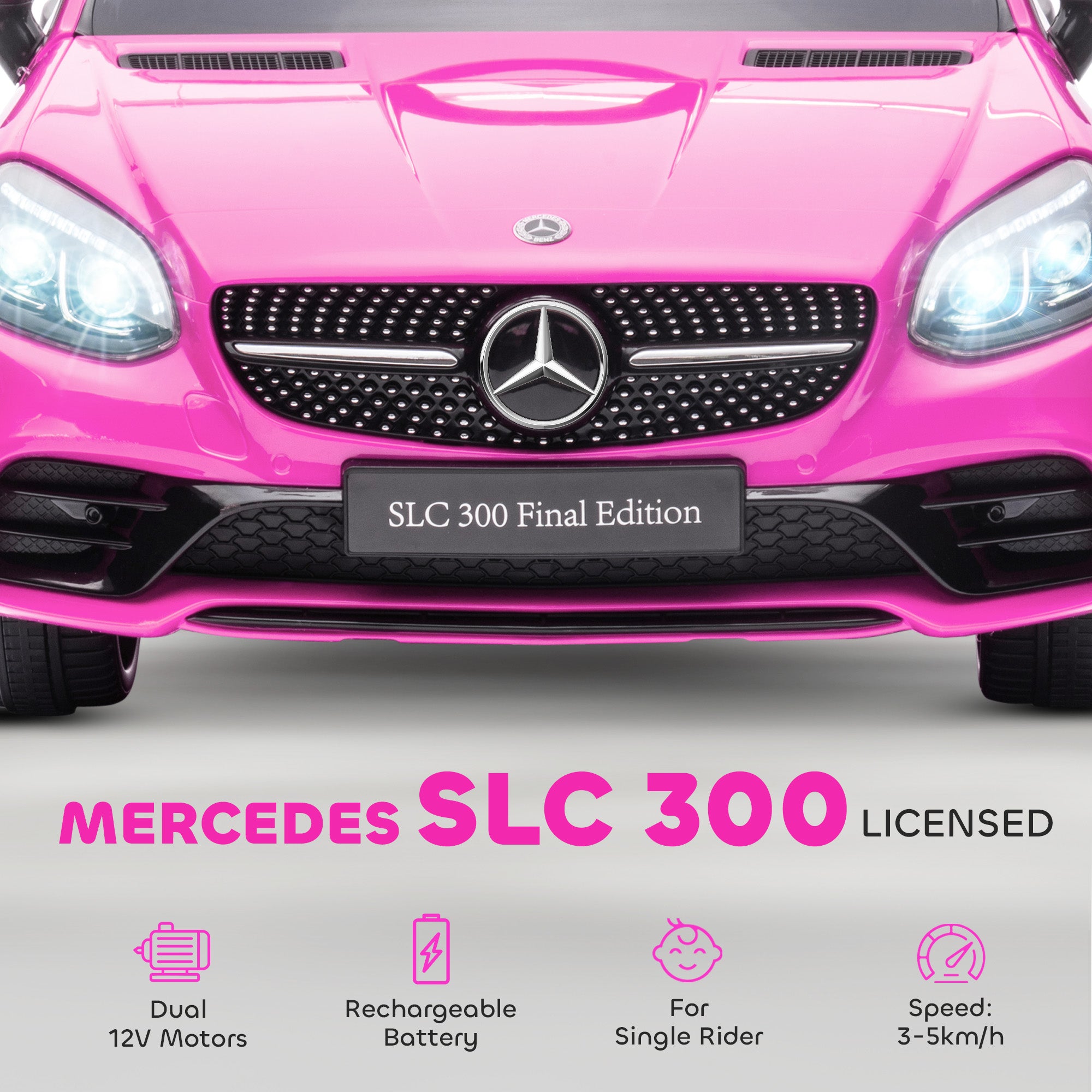 SLC 300 Licensed 12V Ride On Car for Kids with Remote Control, 2 Speeds, Battery Powered Kids Electric Car with Music, Lights, Suspension for 3-6 Years Old, Pink