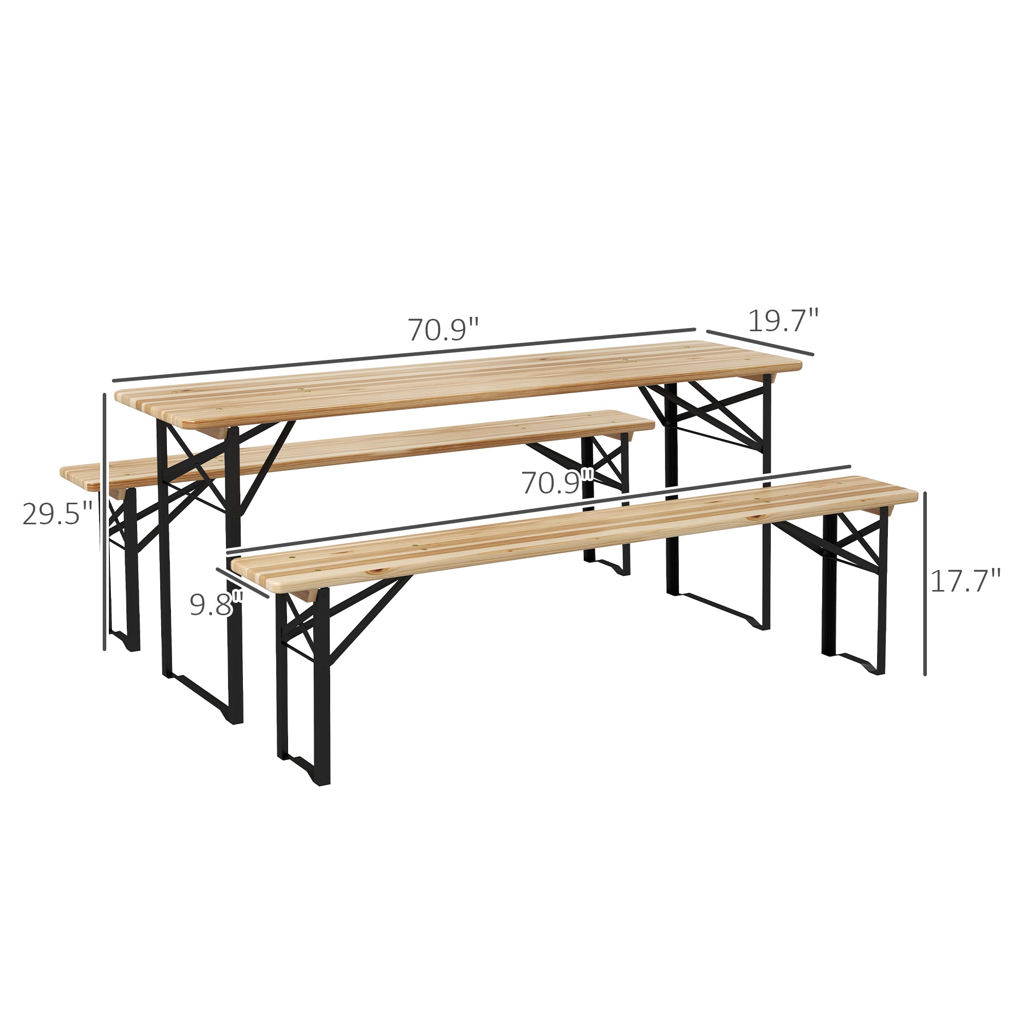 6' Portable Picnic Table and Bench Set, Outdoor Wooden Folding Camping Dining Table Set for Patio Garden Outdoor Activities