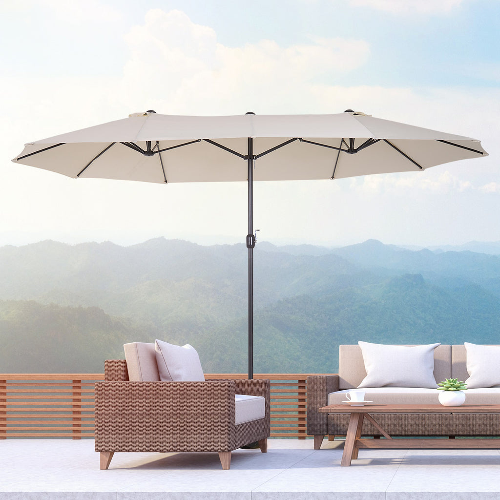 15ft Patio Umbrella Double-Sided Outdoor Market Extra Large Umbrella with Crank Handle for Deck, Lawn, Backyard and Pool, Cream White