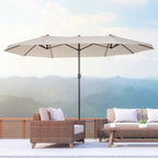 15ft Patio Umbrella Double-Sided Outdoor Market Extra Large Umbrella with Crank Handle for Deck, Lawn, Backyard and Pool, Cream White