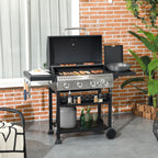 4 Burner Propane Gas Grill with Side Burner, 40,000 BTU Outdoor Barbeque with Shelves, Thermometer, Bottle Opener, Black