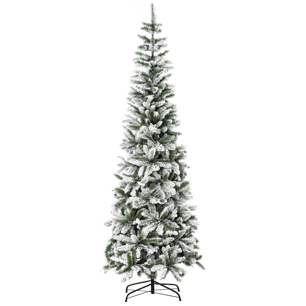 7.5ft Unlit Snow-Flocked Slim Pine Artificial Christmas Tree with Realistic Branches and 668 Tips