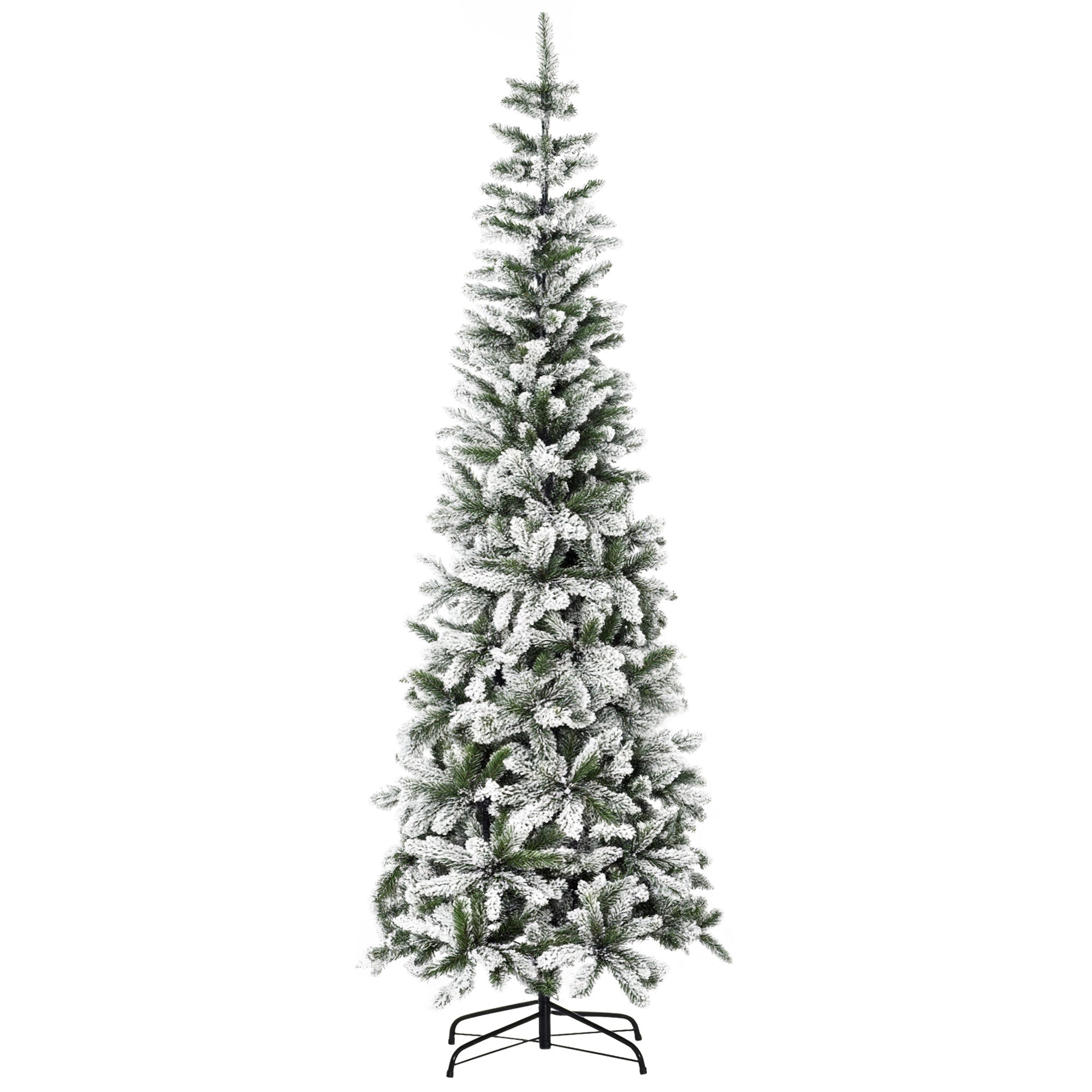 7.5ft Unlit Snow-Flocked Slim Pine Artificial Christmas Tree with Realistic Branches and 668 Tips