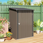 Outdoor 3.3' x 3.4' Lean-to Garden Storage Shed, Galvanized Steel Tool House with Lockable Door for Patio, Brown
