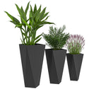 Indoor Outdoor Planters Set of 3 MgO Tall Planters Stackable Flower Pots with Drainage Holes for Garden, Balcony, Black