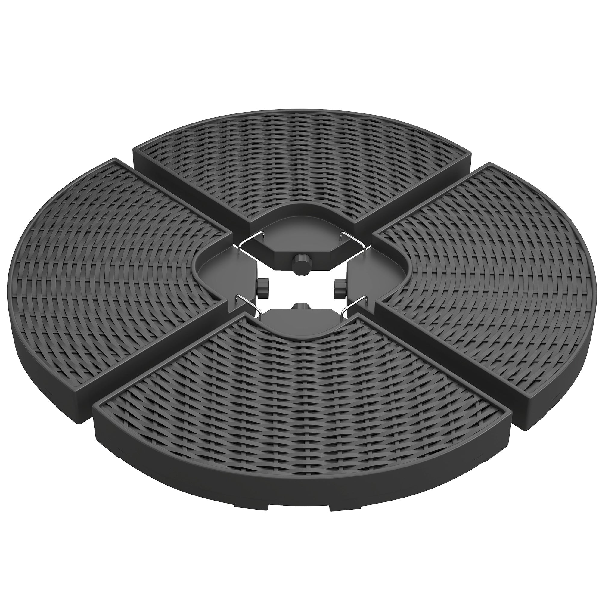 HDPE Material Patio Umbrella Base Weights Sand Filled up to 150 Lb. for Any Offset Umbrella Base | 4-Piece, Water or Sand Filled, All-Weather, Black (Round)