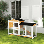 62" Rabbit Hutch, Wooden Bunny Hutch, Guinea Pig Cage, Small Animal Enclosure with Run Area, Removable Tray, Asphalt Roof, Lockable Doors and Ramp, for Rabbits, Chickens, Ducks, Nature Wood