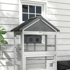 Wooden Bird Aviary with Slide-Out Tray, Birdhouse, Ladder, Perches for Finches, Parakeets, Gray