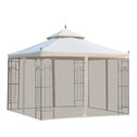 10' x 10' Patio Gazebo with Corner Frame Shelves, Double Roof Outdoor Gazebo Canopy Shelter with Netting for Patio, Wedding, Catering & Events, Cream White